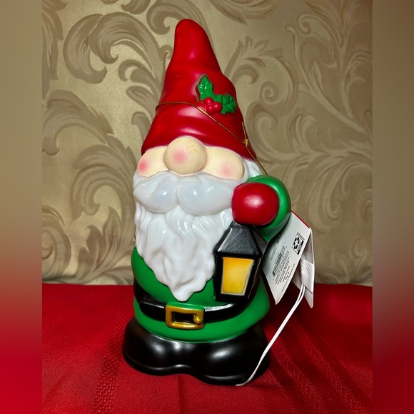 NWT Gnome Holding Light -Red and Green- Holiday Time Tabletop Blowmold 11” - Picture 2 of 4